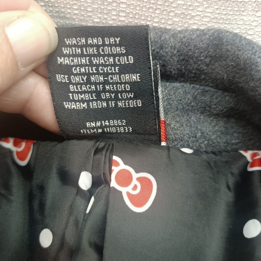 Hello Kitty x Torrid Gray Wool Blend Pea Coat Polka Dot Bow Lining Womens 3 (3X) - Picture 5 of 10